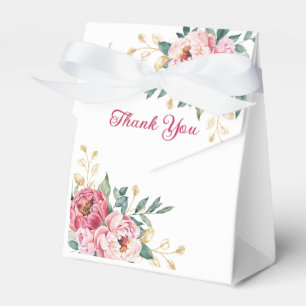 Red Pink Peony Gold Leaf Greenery Birthday Favor Box
