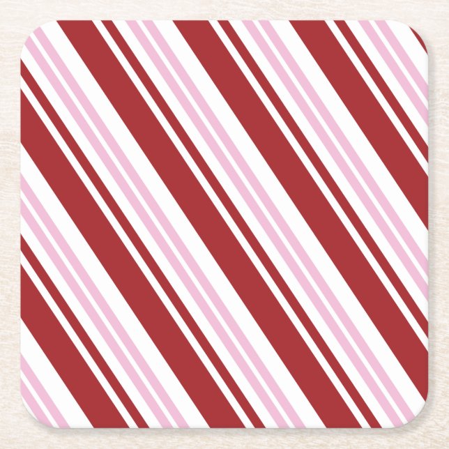 Red & Pink Peppermint Square Paper Coaster (Front)