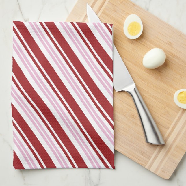 Red & Pink Peppermint Stripe Kitchen Towel (Quarter Fold)