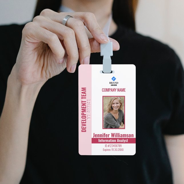 Red Pink Photo Company Security QR Code Employee Badge (Creator Uploaded)