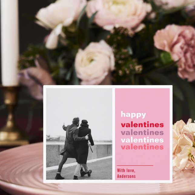 Red & Pink Photo Family | Happy Valentines Day Pos Postcard (Creator Uploaded)