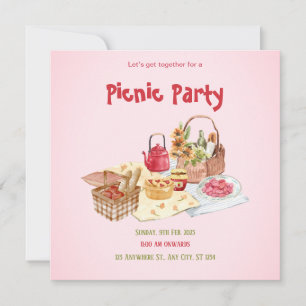 Red Pink Picnic Illustration Flat Card