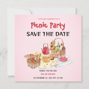 Red Pink Picnic Save The Date Card