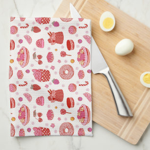 Red pink pies & sweets kitchen towel