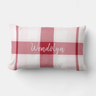 Red Pink Plaid Girl Throw Lumbar Pillow