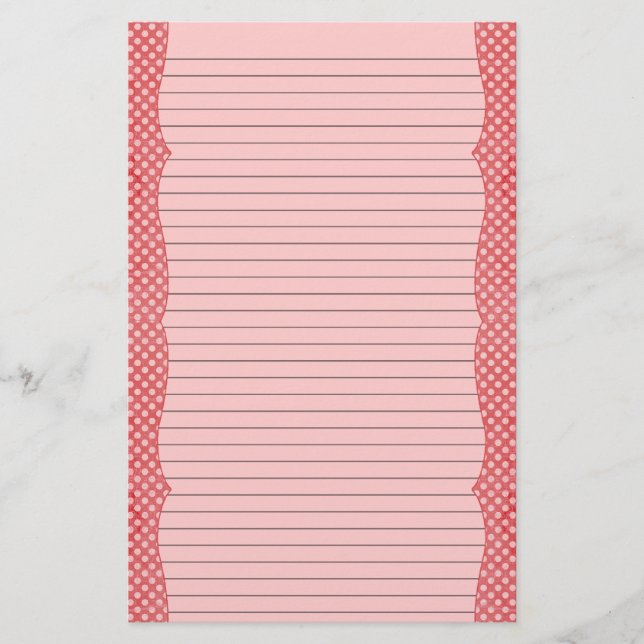 Red & Pink Polka Dot Stationery - optional lines (Front)