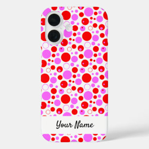 Red Pink Polka Dots and Circles Editable iPhone 16 Case