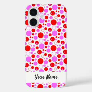 Red Pink Polka Dots and Circles Editable iPhone 16 Case