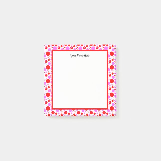 Red Pink Polka Dots and Circles Editable Stickies Post-it Notes (Front)