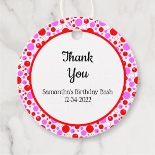 Red Pink Polka Dots and Circles Editable Thank You Favour Tags