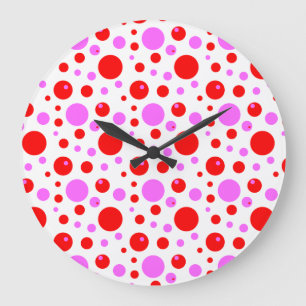 Red Pink Polka Dots Wall Clock