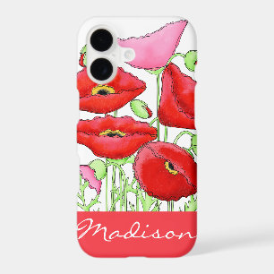 Red Pink Poppies Art Custom Name Personalized