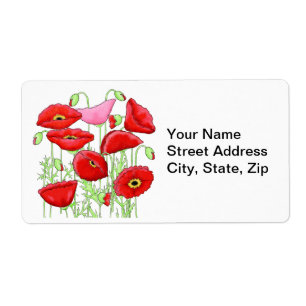 Red Pink Poppies Art Custom Name Personalized
