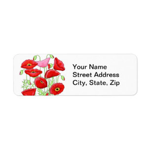 Red Pink Poppies Art Custom Name Personalized