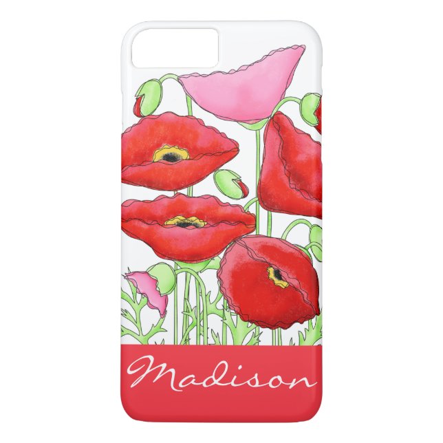 Red Pink Poppies Art Custom Name Personalized Case-Mate iPhone Case (Back)