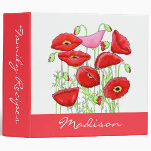 Red Pink Poppies Art Name Personalized Album Binder