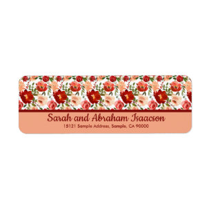 Red Pink Poppies Floral Roses Return address