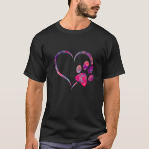 red pink purple Dog cat paw print heart puppy pet T-Shirt