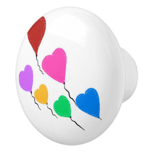 Red Pink Purple Green Heart Balloons Ceramic Knob