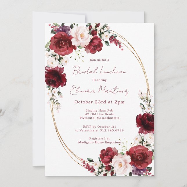 Red Pink Purple Rose Floral Bridal Luncheon Invitation (Front)