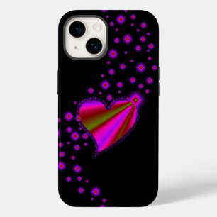 Red Pink Rainbow Heart with Stars on black Case-Mate iPhone 14 Case