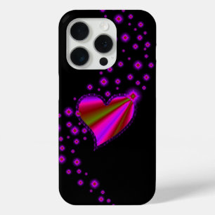 Red Pink Rainbow Heart with Stars on black iPhone 15 Pro Case