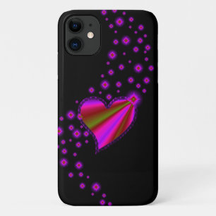 Red Pink Rainbow Heart with Stars on black iPhone 11 Case