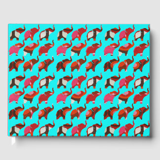 Red & Pink Retro Elephants Guest Book