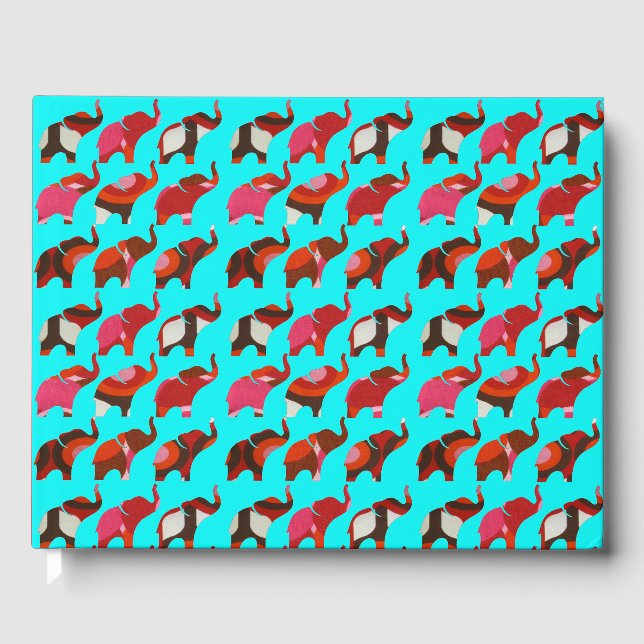 Red & Pink Retro Elephants Guest Book (Front)