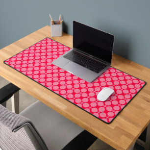 Red pink retro monochrome polka dot pattern desk mat