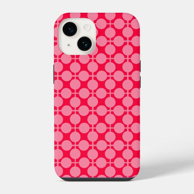 Red pink retro monochrome polka dot pattern  iPhone case (Back)
