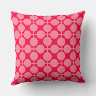 Red pink retro monochrome polka dot pattern  throw pillow