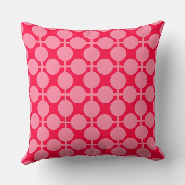 Red pink retro monochrome polka dot pattern  throw pillow (Back)