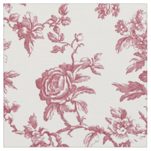 Red Pink Rose Branch Toile Fabric