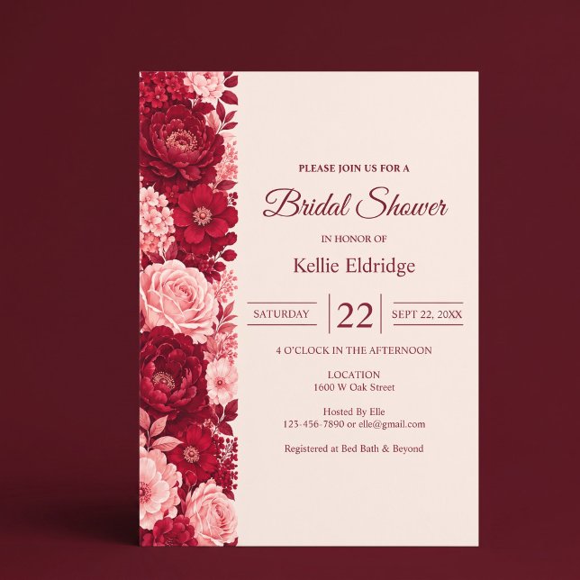 Red Pink Rose Bridal Shower Invitation (Creator Uploaded)