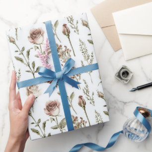 Red Pink Rose Floral Birthday Wrapping Paper
