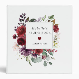 Red Pink Rose Floral Bridal Shower Recipe Book Binder