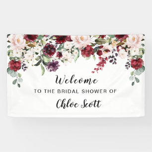 Red Pink Rose Floral Bridal Shower Welcome Banner