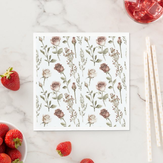 Red Pink Rose Floral   Napkin (Insitu)