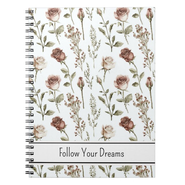 Red Pink Rose Floral   Notebook (Front)