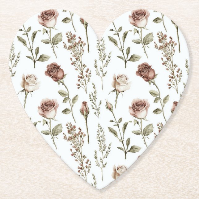 Red Pink Rose Floral   Paper Coaster (Front)