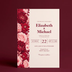 Red Pink Rose Floral Wedding Invitation
