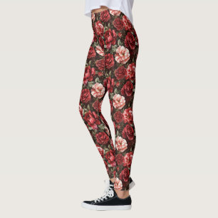 Red Pink Rose Flowers Leggings