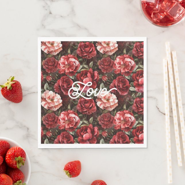 Red Pink Rose Flowers Napkin (Insitu)