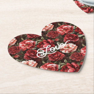 Red Pink Rose Flowers Paper Coaster