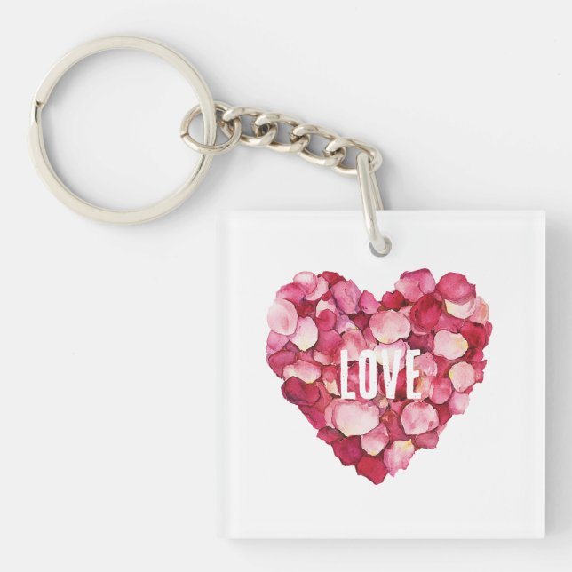 Red Pink Rose Petals Floral Love Keychain (Front)