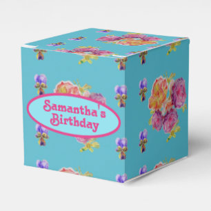 Red Pink Rose Shabby Chic Teal Aqua Floral Favour  Favor Box