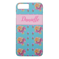Red Pink Rose Shabby Chic Teal Aqua Floral Flower