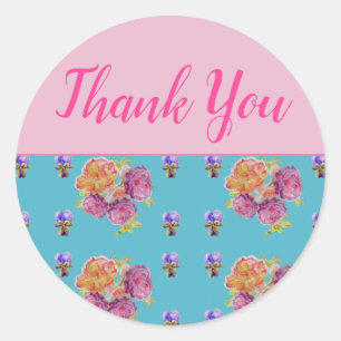 Red Pink Rose Shabby Chic Teal Aqua Floral Flower Classic Round Sticker