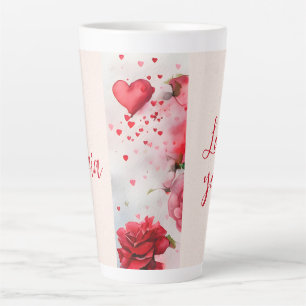 Red pink roses and hearts Love you Romantic Latte Mug